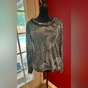 Lynn Ritchie Black & White Abstract Print Blouse | Size L | Silk Cotton Blend